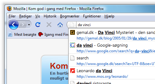 Dansk Firefox 3 med gemal.dk some da vinci search